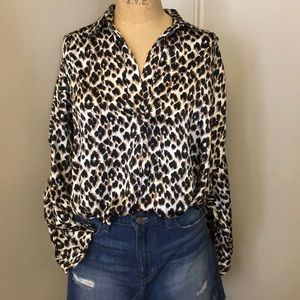 FRENCH CONNECTION Satin Leopard Print Top